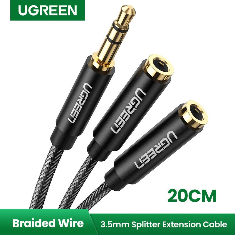 UGREEN 10532 3.5mm Audio Stereo Y Splitter Extension Cable 3.5mm Male to 2 Port 3.5mm Female for Earphone, Headset Splitter