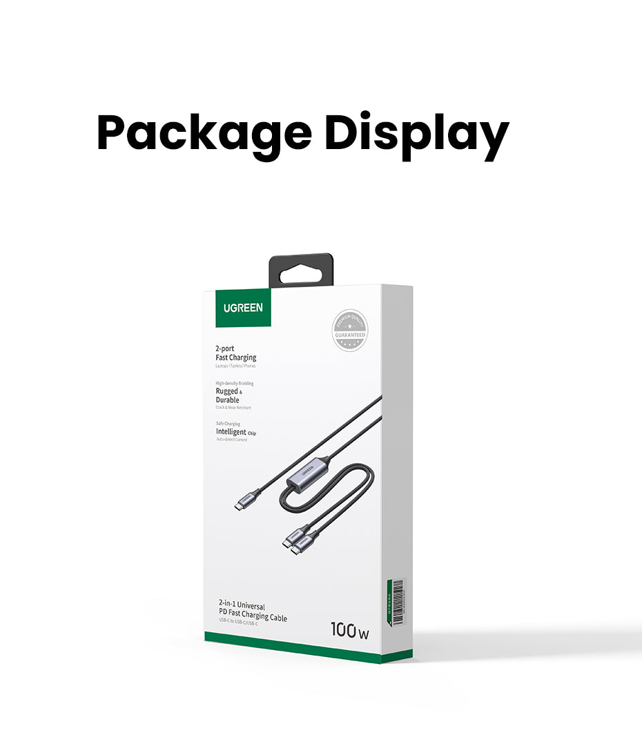 UGREEN 1.5M 100W Type C 2-in-1 Fast Charging Cable E-Marker for iPhone 15 Series Samsung S24 S23 Ultra iPad Pro Macbook Switch