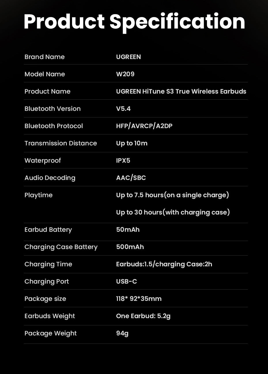 UGREEN ClipBuds S3 Bluetooth 5.4 Wireless Earphone for iPhone 16 15 Pro Max Samsung S24 S23 Ultra Waterproof IPX5