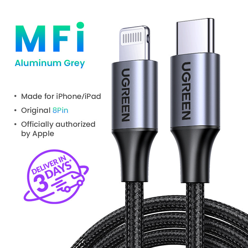 UGREEN MFI PD 20W Charger USB C Type-C to Lightning Cable Nylon Braided Fast Charger Data Sync