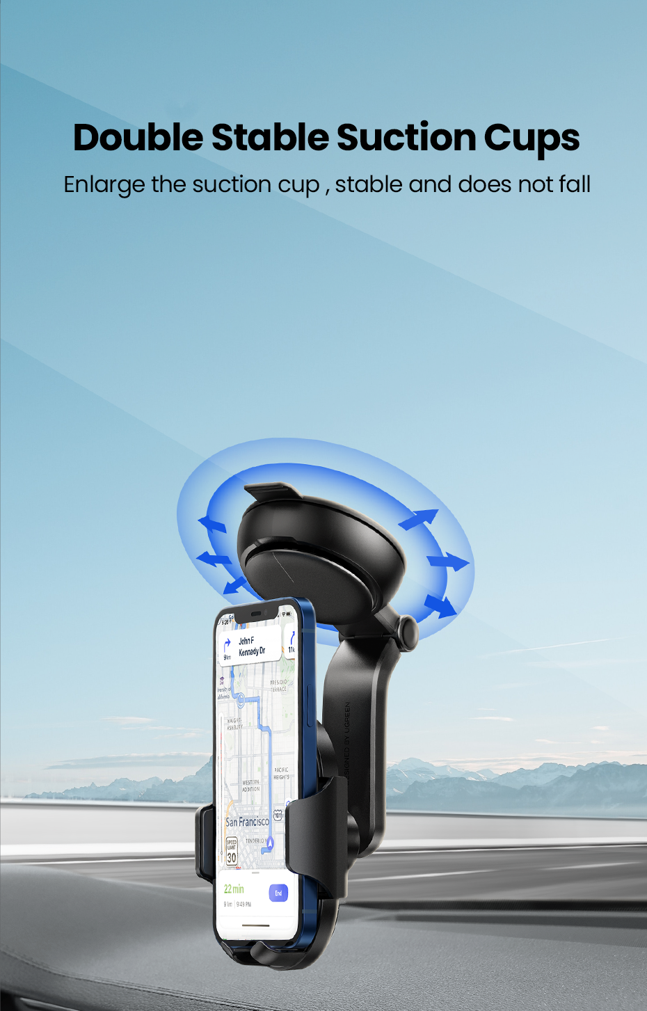 UGREEN Phone Holder for Car Windscreen Mobile Dashboard Mount Gravity Suction Cup Sticky Cradle Long Arm Clamp for iPhone , Samsung Galaxy S22 ,Huawei , Xiaomi, Oneplus