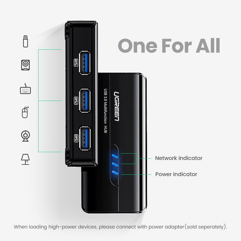 UGREEN 20265 Ethernet Adapter USB Gigabit 1000mbps Network Adapter with USB 3.0 Hub 3 Ports
