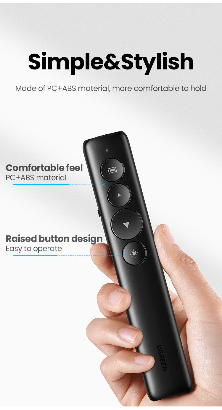 UGREEN Wireless Presenter Presentation Remote Clicker Laser Pointer 2.4GHz USB Powerpoint PPT Pen for Office Mac Window