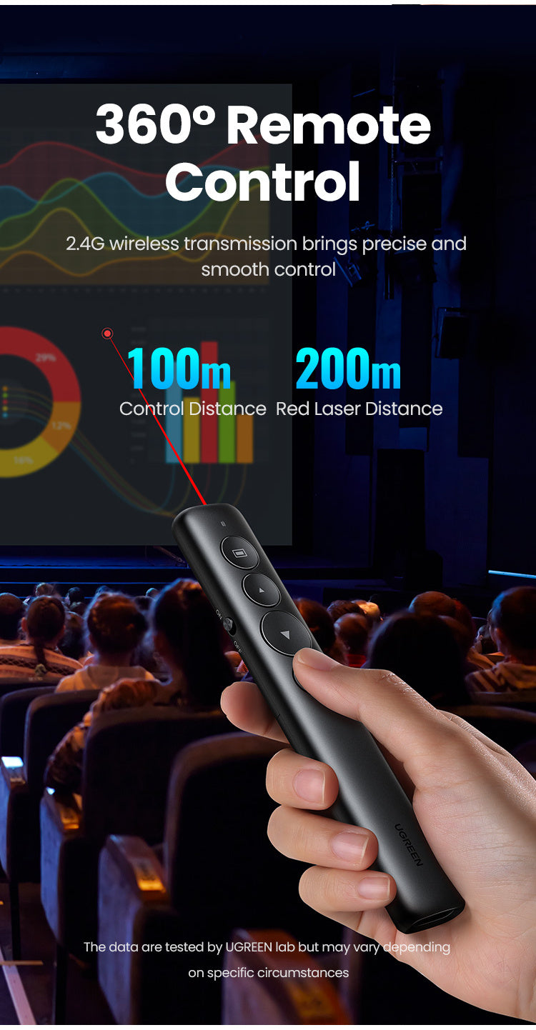UGREEN Wireless Presenter Presentation Remote Clicker Laser Pointer 2.4GHz USB Powerpoint PPT Pen for Office Mac Window