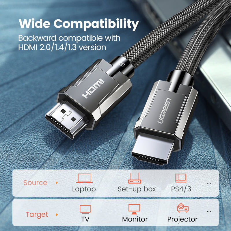 UGREEN 80602 HDMI 2.1 Cable 8K/60Hz 48Gbps HDCP 2.2 HDMI Cable Cord for PS4 PS5 Splitter Switch Audio Video Cable Support Dynamic HDR eARC Compatible