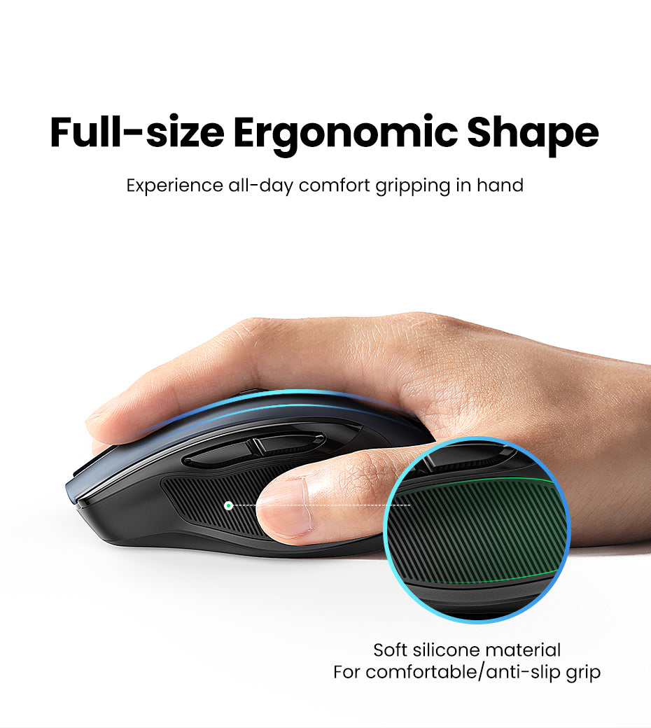 UGREEN 90545 Ergonomic Wireless Mouse with Nano Receiver, 5-Level 4000 DPI 6 Buttons, 2.4G USB Cordless Silent Mice, Wireless Mouse