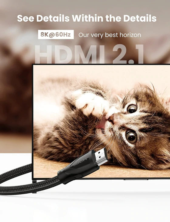 UGREEN 80401 HDMI Cable 8K 60Hz HDMI 2.1 Cable 48Gbps Ultra High Speed 4K 120Hz Braided HDMI Cable Dynamic HDR Dolby Vision HDR10 4:4:4 eARC Compatible with PS5 PS4 Xbox UHD TV Blu-ray Projector