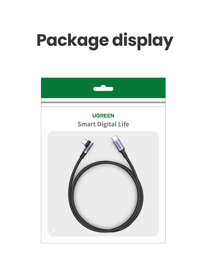 UGREEN 100W 5A USB C to USB C Cable Right Angle PD Fast Charge Type C 90 Degree Power Data Cable