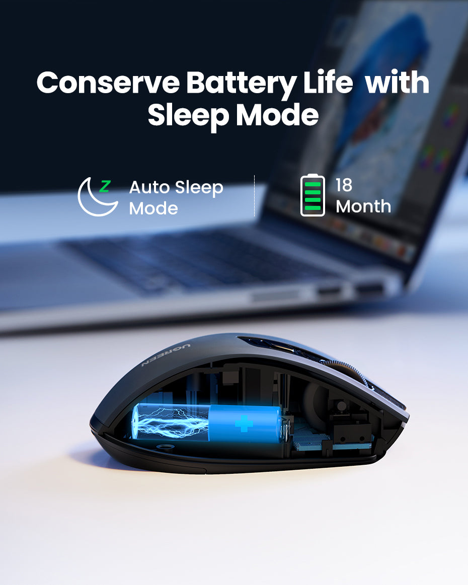 UGREEN 90545 Ergonomic Wireless Mouse with Nano Receiver, 5-Level 4000 DPI 6 Buttons, 2.4G USB Cordless Silent Mice, Wireless Mouse