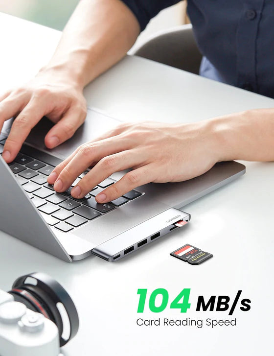 UGREEN 60560 ( Dual C 6 in 1 Card Reader ) 2xUSB-C to 3xUSB3.0-A+SD+TF+PD Multifunction Adapter Aluminum Shell