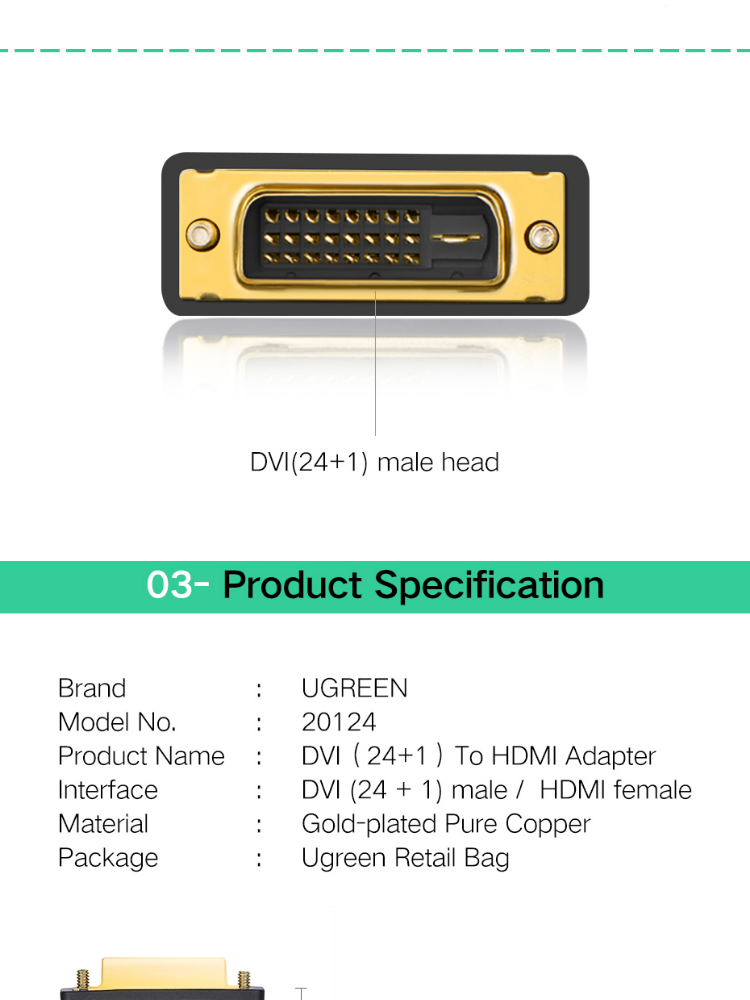 UGREEN 20124 HDMI to DVI 24+1 Adapter Female to Male 1080P HDTV Converter DVI Connector for PC PS3 Projector TV Box