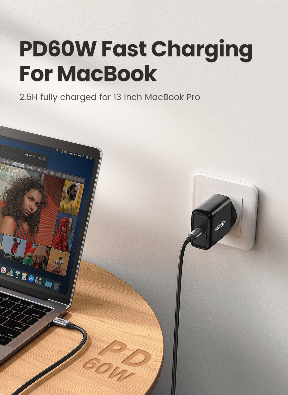 UGREEN 60W Type C Fast Charging 4K60Hz Cord QC4.0 20V3A Charger Data Line 400Mbps USB C to USB C Cable Delivery Charging Cord