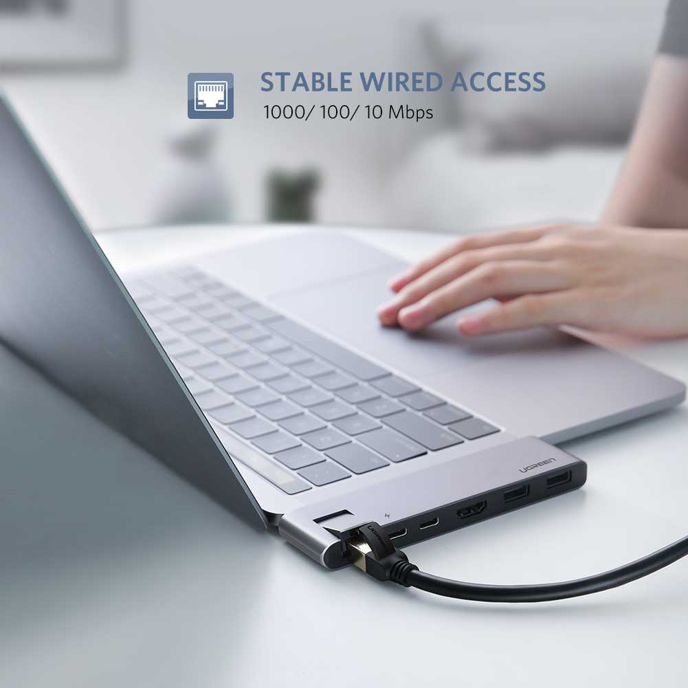 UGREEN 50984 Dual USB-C To 2*USB 3.0 A+USB-C Female+ HDMI+ Gigabit Ethernet Converter