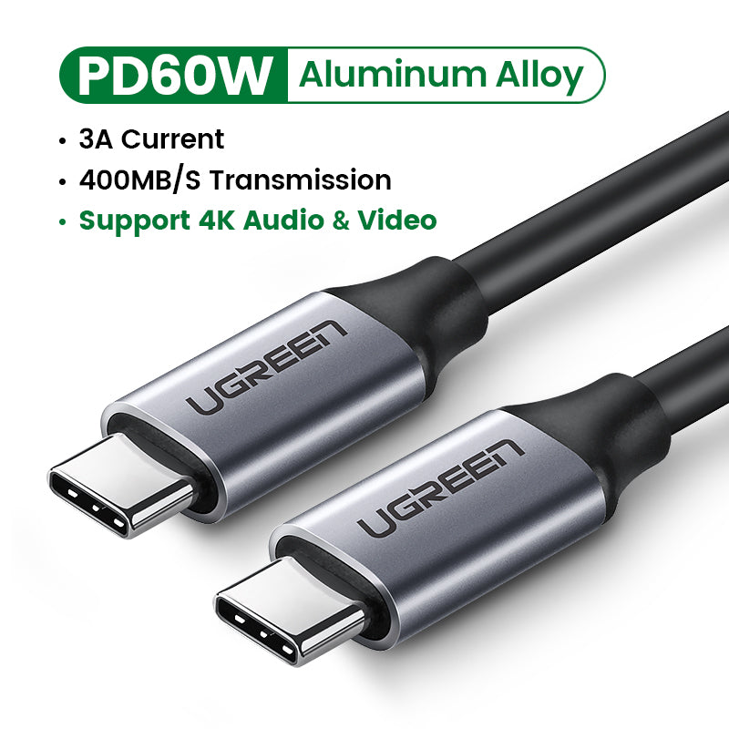 UGREEN 60W Type C Fast Charging 4K60Hz Cord QC4.0 20V3A Charger Data Line 400Mbps USB C to USB C Cable Delivery Charging Cord