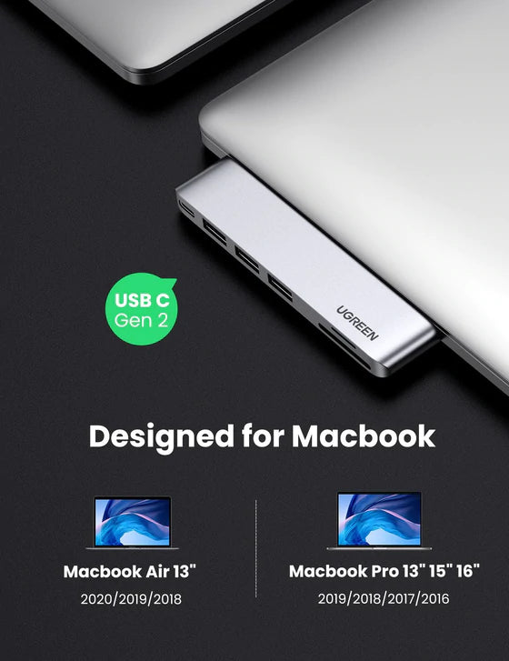 UGREEN 60560 ( Dual C 6 in 1 Card Reader ) 2xUSB-C to 3xUSB3.0-A+SD+TF+PD Multifunction Adapter Aluminum Shell