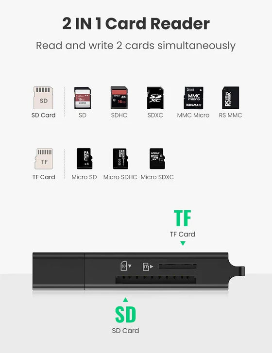 UGREEN 40752 USB 3.0 to TF + SD Dual Card Reader (Black)