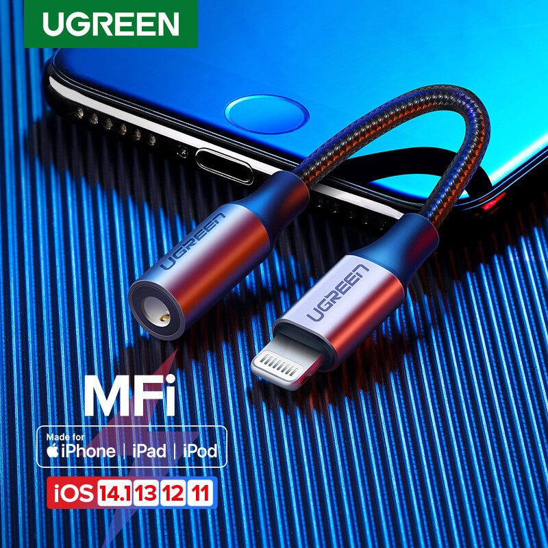 UGREEN 30756 MFI Lightning to 3.5mm Jack AUX Cable 3.5mm Lightning 3.5 MFI Headphones Audio Adapter Splitter