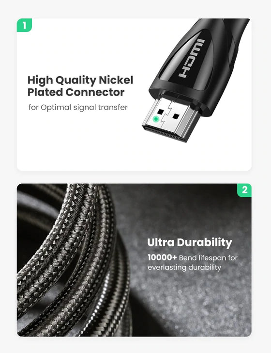 UGREEN 80401 HDMI Cable 8K 60Hz HDMI 2.1 Cable 48Gbps Ultra High Speed 4K 120Hz Braided HDMI Cable Dynamic HDR Dolby Vision HDR10 4:4:4 eARC Compatible with PS5 PS4 Xbox UHD TV Blu-ray Projector
