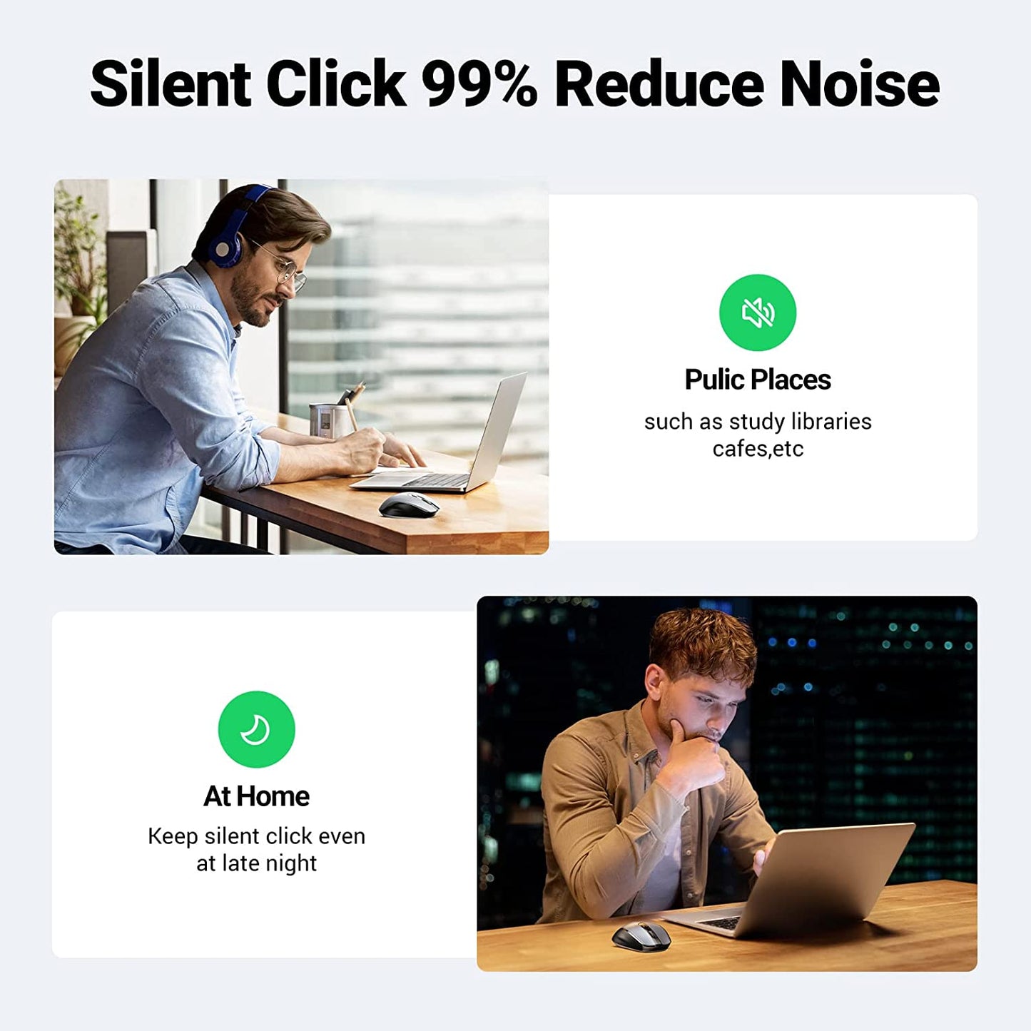 UGREEN 90545 Ergonomic Wireless Mouse with Nano Receiver, 5-Level 4000 DPI 6 Buttons, 2.4G USB Cordless Silent Mice, Wireless Mouse