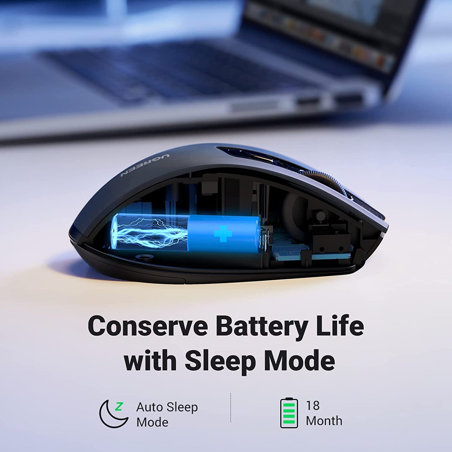 UGREEN 90545 Ergonomic Wireless Mouse with Nano Receiver, 5-Level 4000 DPI 6 Buttons, 2.4G USB Cordless Silent Mice, Wireless Mouse