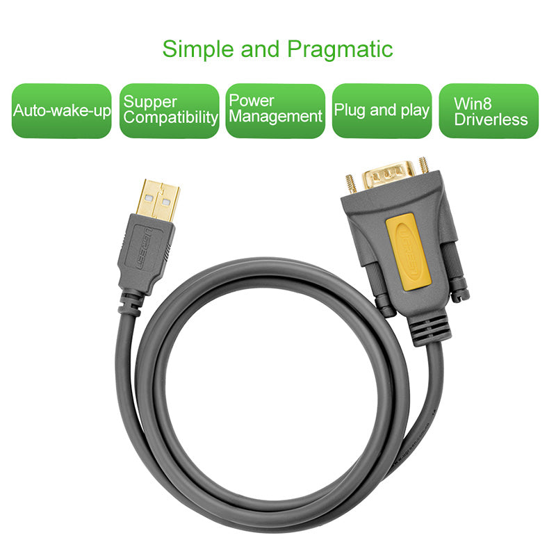 UGREEN 20222 USB to RS232 DB9 Serial Male Converter Adapter Cable 2m with PL2303 Chipset Gold Plated