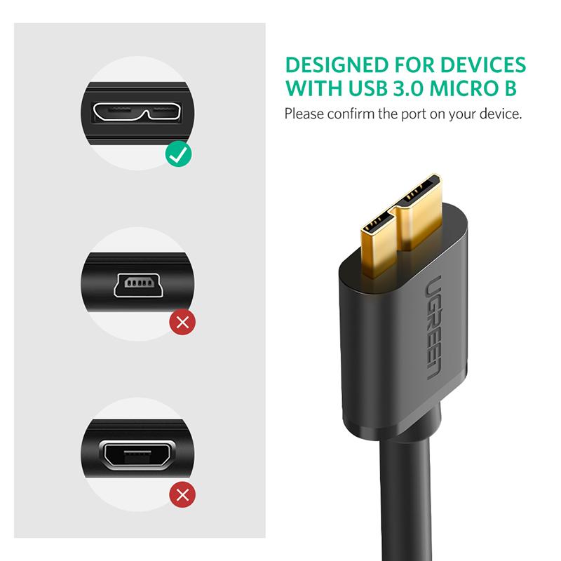 UGREEN 10840 USB 3.0 A Male to Micro USB 3.0 Male Cable 0.5m (Black)