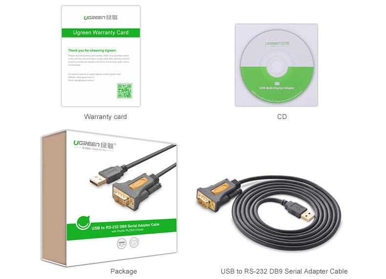 UGREEN 20222 USB to RS232 DB9 Serial Male Converter Adapter Cable 2m with PL2303 Chipset Gold Plated