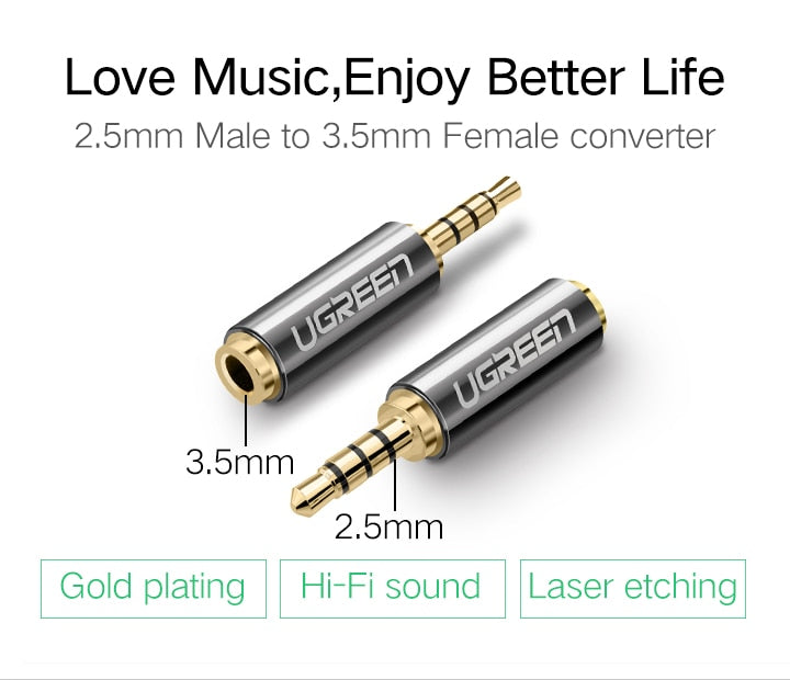 UGREEN 20501 Jack 2.5 mm to 3.5 mm Audio Adapter 2.5mm Male to 3.5mm Female Plug Connector for Aux Speaker Cable Headphone Jack 3.5