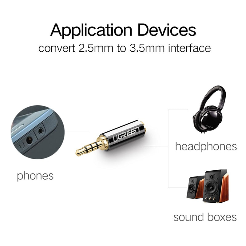 UGREEN 20501 Jack 2.5 mm to 3.5 mm Audio Adapter 2.5mm Male to 3.5mm Female Plug Connector for Aux Speaker Cable Headphone Jack 3.5