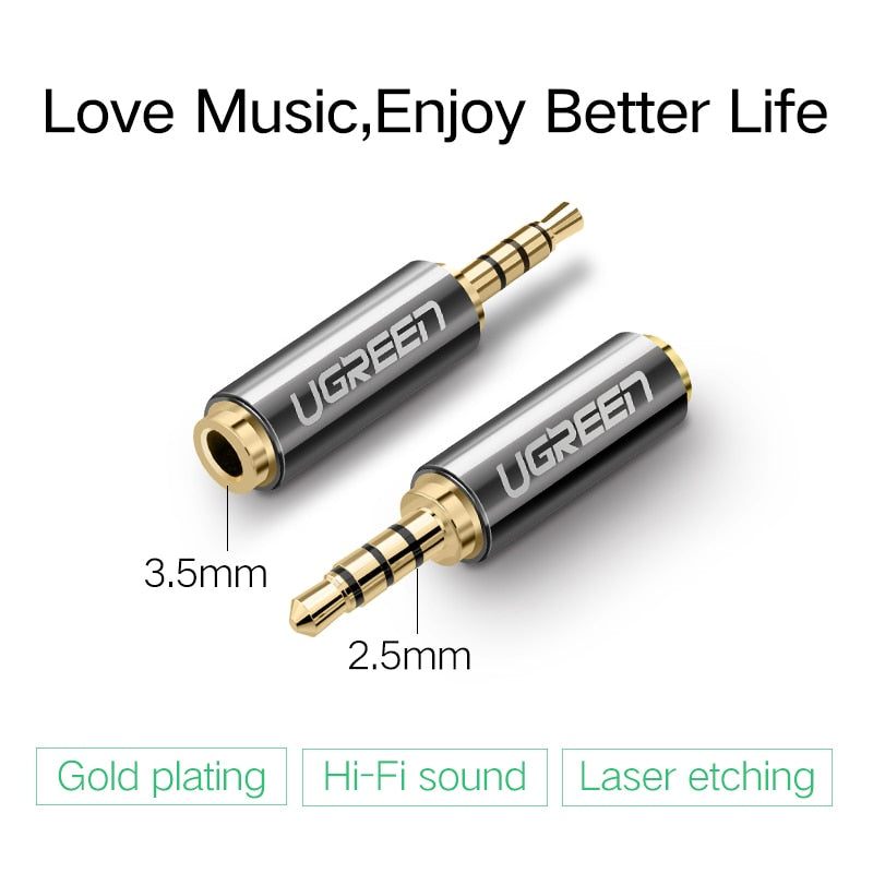 UGREEN 20501 Jack 2.5 mm to 3.5 mm Audio Adapter 2.5mm Male to 3.5mm Female Plug Connector for Aux Speaker Cable Headphone Jack 3.5