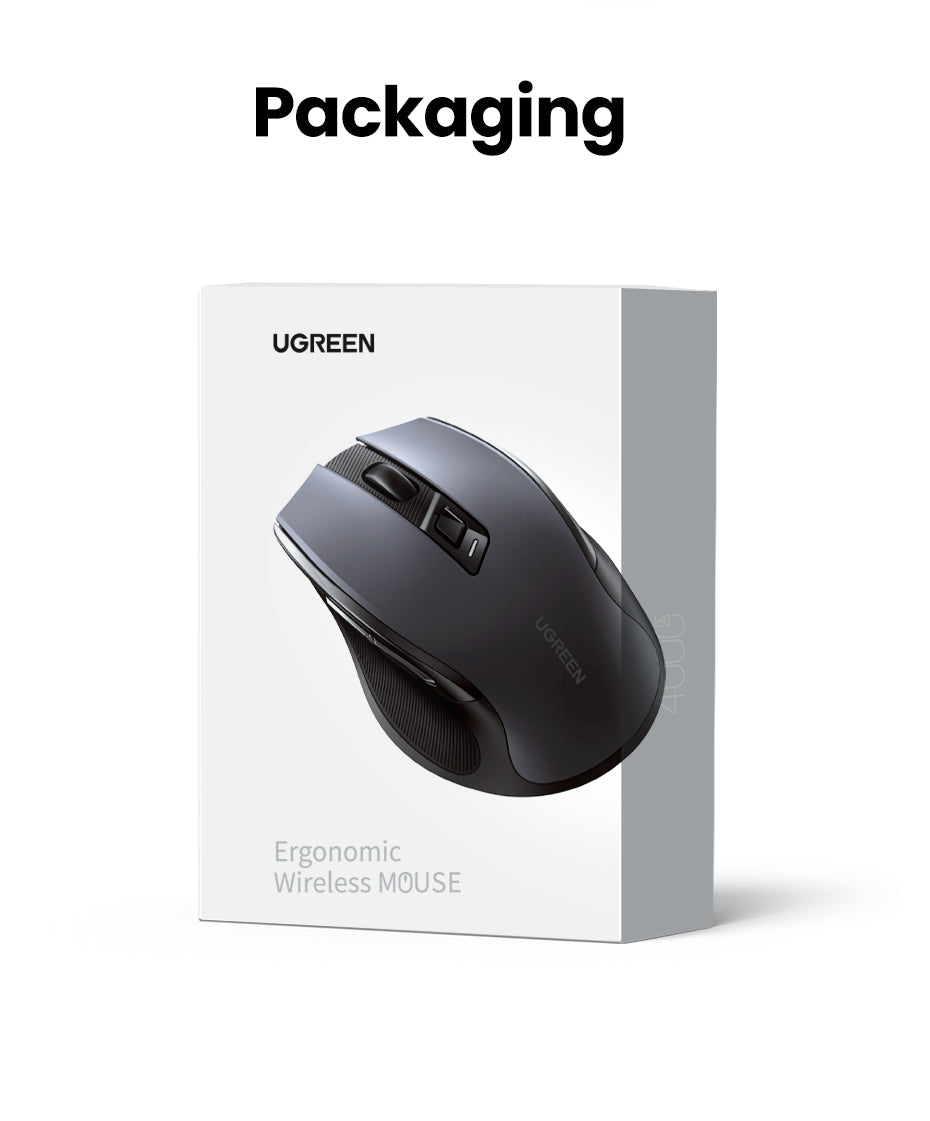 UGREEN 90545 Ergonomic Wireless Mouse with Nano Receiver, 5-Level 4000 DPI 6 Buttons, 2.4G USB Cordless Silent Mice, Wireless Mouse