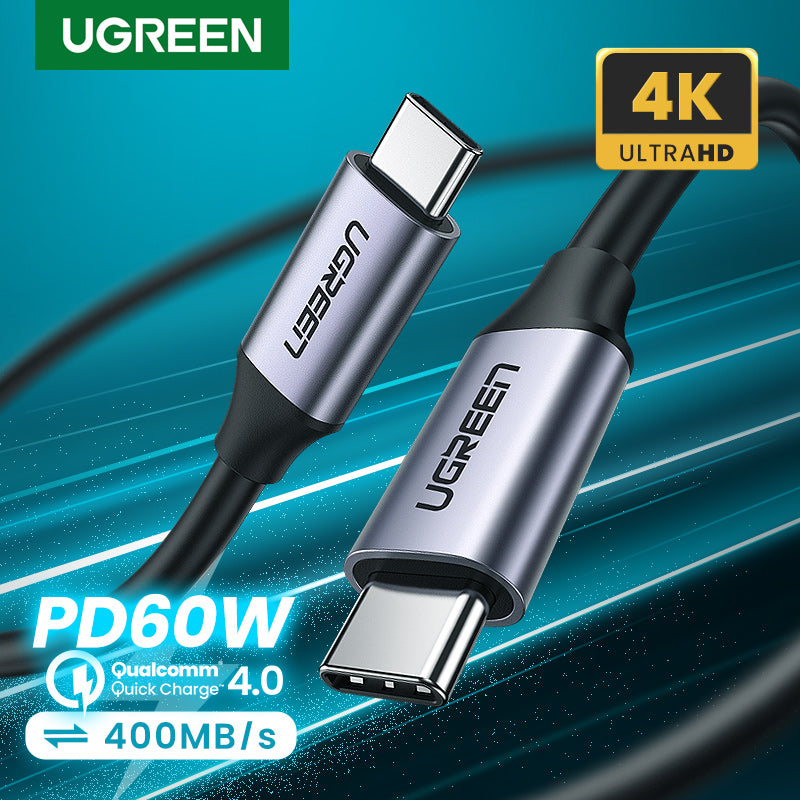 UGREEN 60W Type C Fast Charging 4K60Hz Cord QC4.0 20V3A Charger Data Line 400Mbps USB C to USB C Cable Delivery Charging Cord