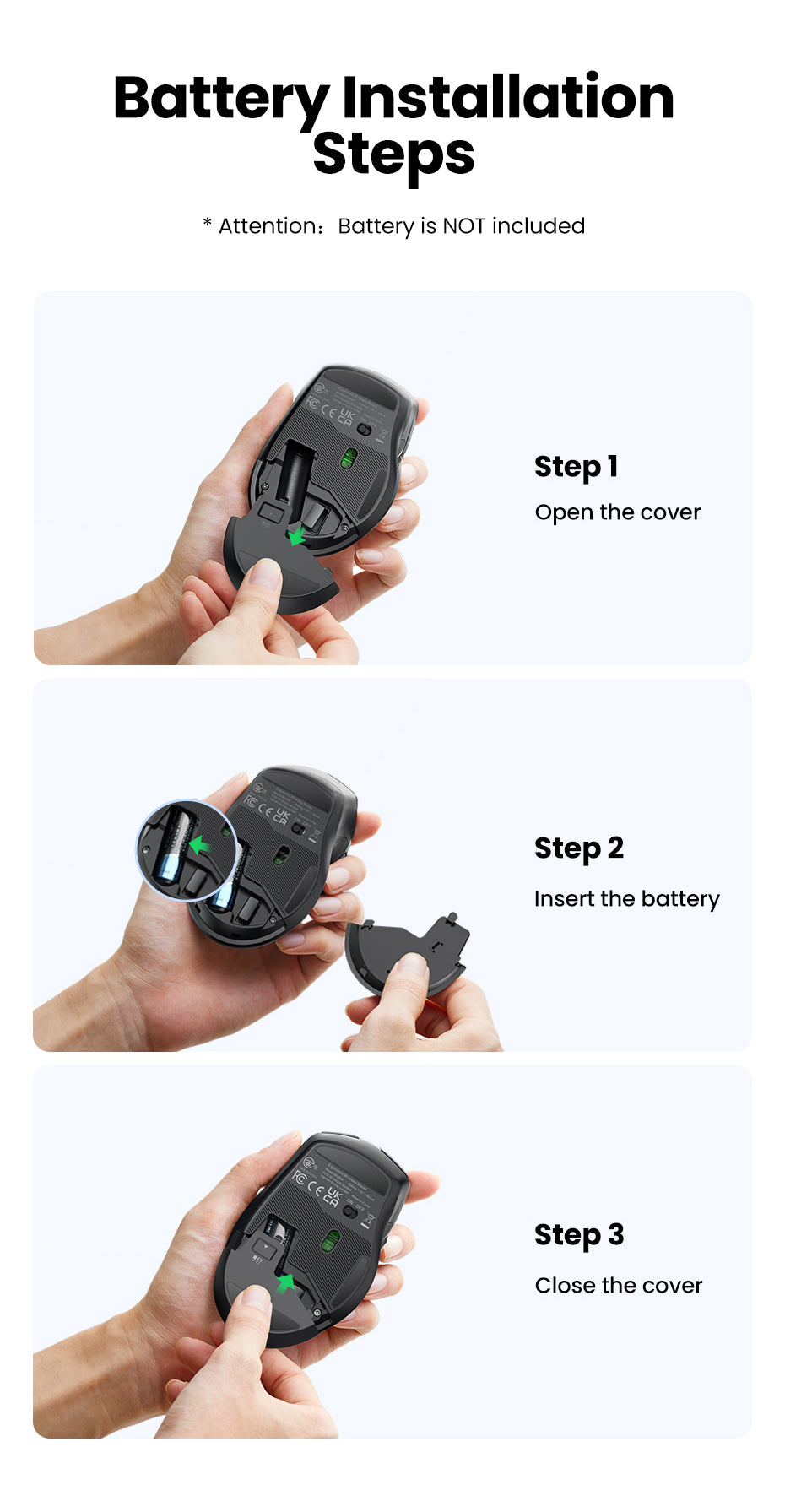 UGREEN 90545 Ergonomic Wireless Mouse with Nano Receiver, 5-Level 4000 DPI 6 Buttons, 2.4G USB Cordless Silent Mice, Wireless Mouse