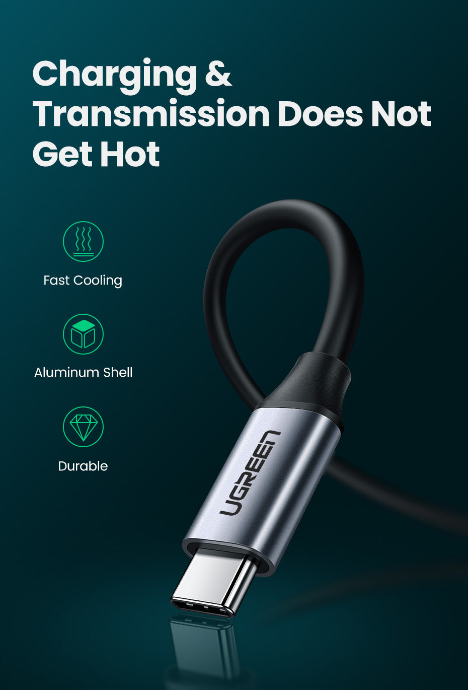 UGREEN 60W Type C Fast Charging 4K60Hz Cord QC4.0 20V3A Charger Data Line 400Mbps USB C to USB C Cable Delivery Charging Cord