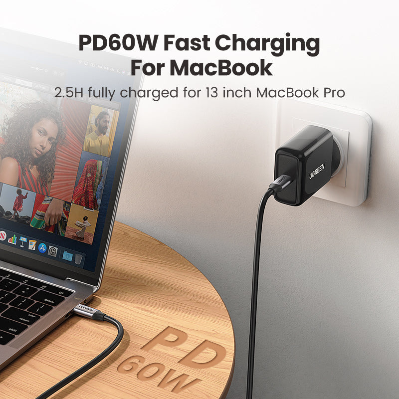 UGREEN 60W Type C Fast Charging 4K60Hz Cord QC4.0 20V3A Charger Data Line 400Mbps USB C to USB C Cable Delivery Charging Cord