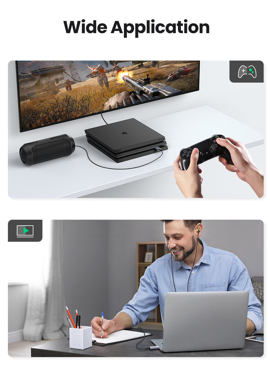 UGREEN 80864 USB to Audio Jack USB External Sound Card 3.5mm Audio Adapter 2 in 1 USB to 3.5mm TRRS Headphone Adapter Microphone Stereo Jack Aluminum