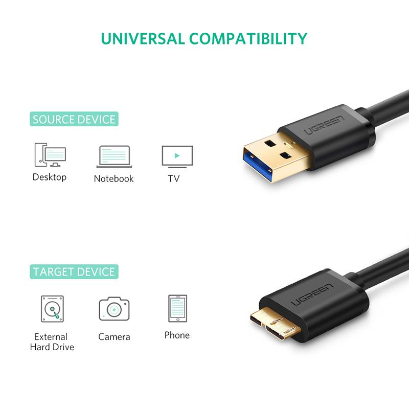 UGREEN 10840 USB 3.0 A Male to Micro USB 3.0 Male Cable 0.5m (Black)