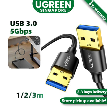 UGREEN Data Transfer USB 3.0 Type A Male to Male Super Speed Transfer Cable for External Hard Drive, DVD, Laptop Cooler and Blu-ray Disc Player, etc.Gold-plated, black