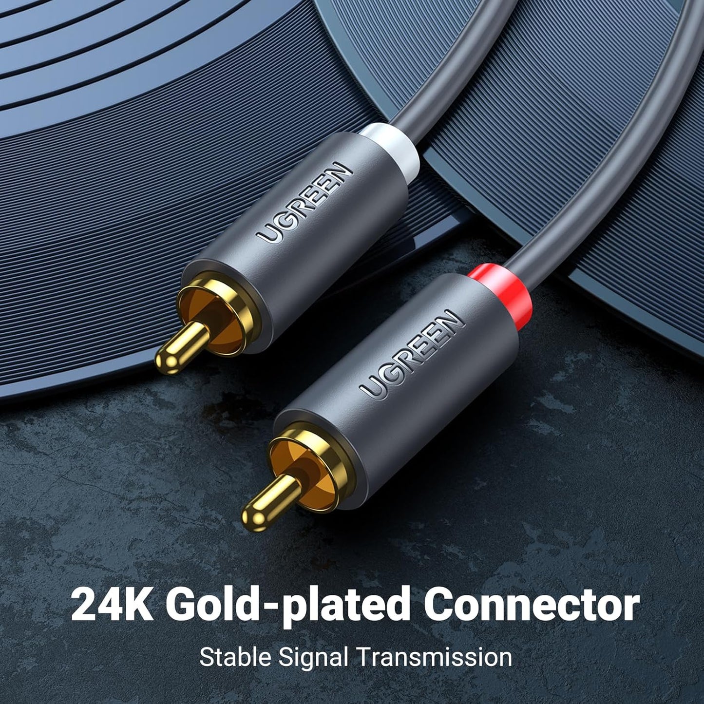 UGREEN RCA Cable, 2RCA Male to 2RCA Male Stereo Audio Cable Gold Plated Car Audio Subwoofer Adapter Dual Shielded Red and White Cord for Home Theater Amplifier Hi-Fi System Car Sound Speaker