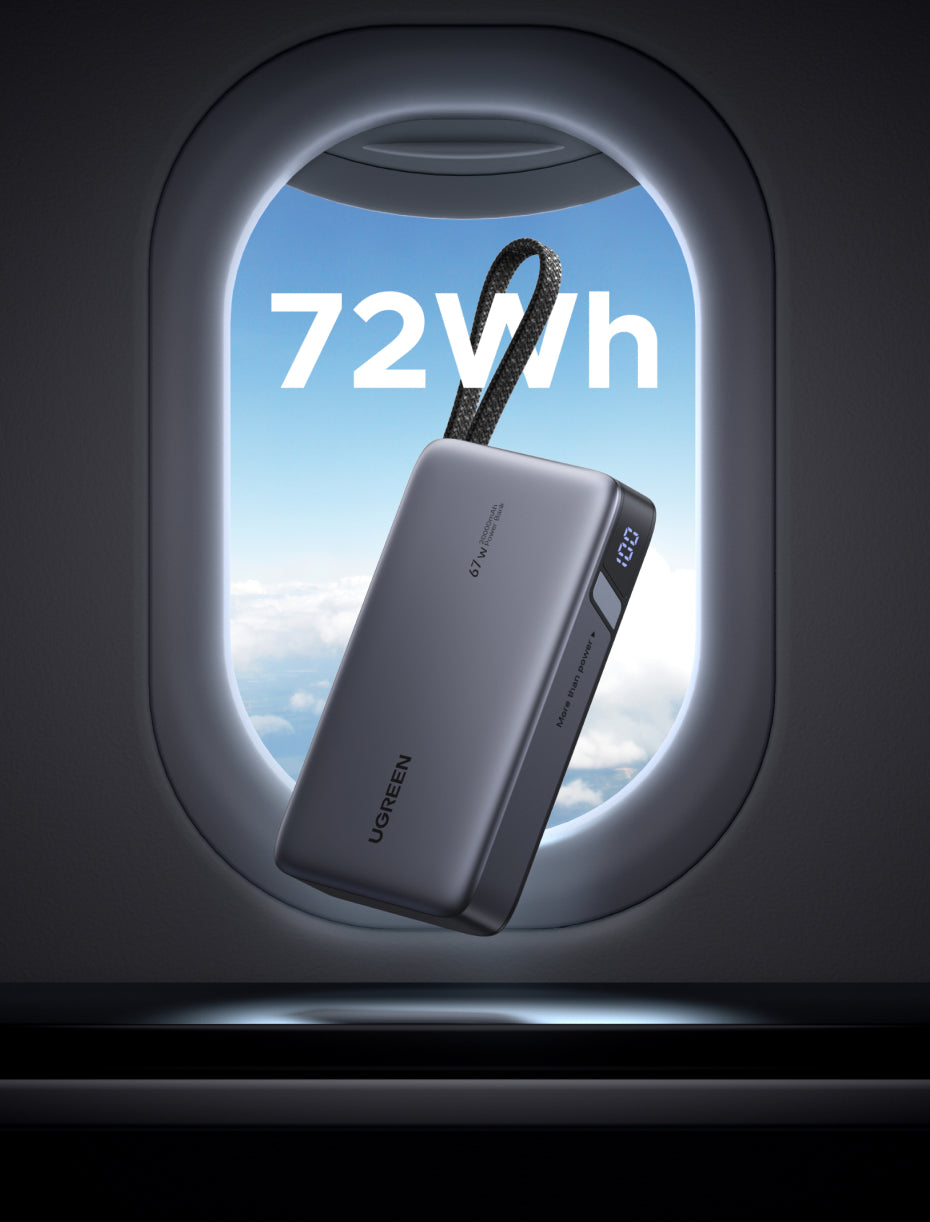 （3C Certification）UGREEN 85166B 20000mAh 67W Fast Charging Power Bank – 3C Certified with Built-in USB-C Cable