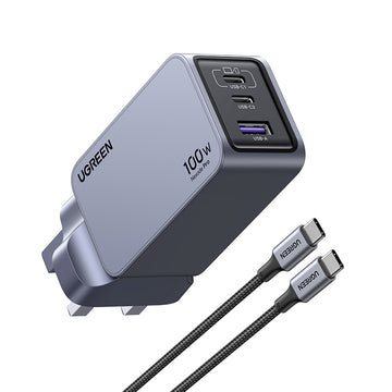UGREEN Nexode Pro 100W USB C Charger, 3-Port GaN Compact Fast PD Wall Charger for MacBook Pro/Air, Pixelbook, iPad Pro, iPhone 15 Pro Max/14, Galaxy S24 Ultra PPS 45W, Pixel 8 Pro, Steam Deck (FOC 100W USB C Cable)