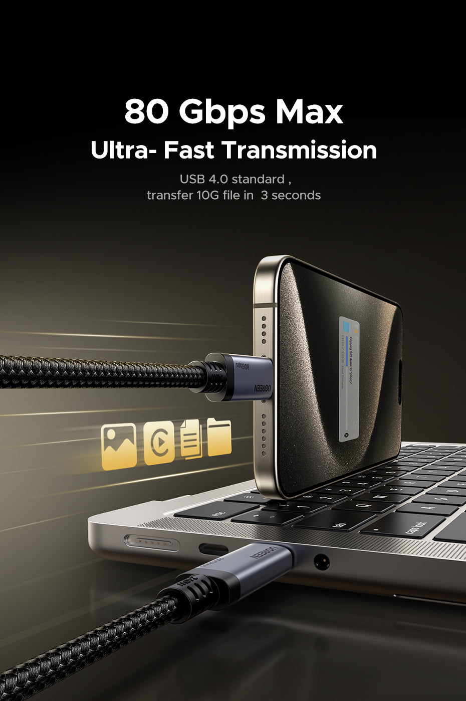 UGREEN 65383 USB C to USB C Cable 240W USB4 Gen4 80Gbps Premium 16K Dual 8K Triple 4K Display PD3.1 Type C Fast Charging Compatible with USB C Monitors, MacBook, iPad, iPhone 16, 1M