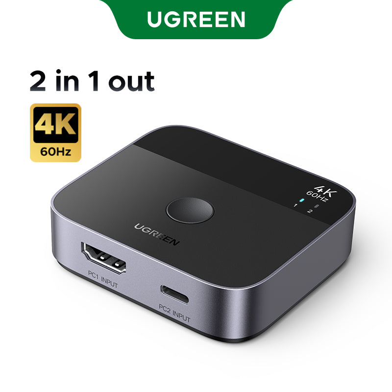 UGREEN USB C+HDMI Switch 2 in 1 Out 4K60Hz, Aluminum HDMI+USB C Switcher 2 Computers Supports 3D HDR HDCP2.2 Compatible with Laptops, Tablets, MacBook Air/Pro, Smartphones, Steam Deck, PS5/4, Xbox