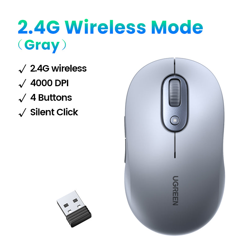 UGREEN Wireless Mouse Bluetooth & 2.4GHz Mice Ergonomic 4000DPI 6 Mute Buttons for Laptop Computer Desktop WIndows Mac OS Mouse