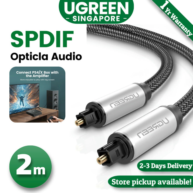 UGREEN 10540 Optical Audio Cable Fiber Audio Digital Toslink Cable Nylon  Braided Cable for Home Theater Sound bar TV PS4 Xbox Blu-Ray Players