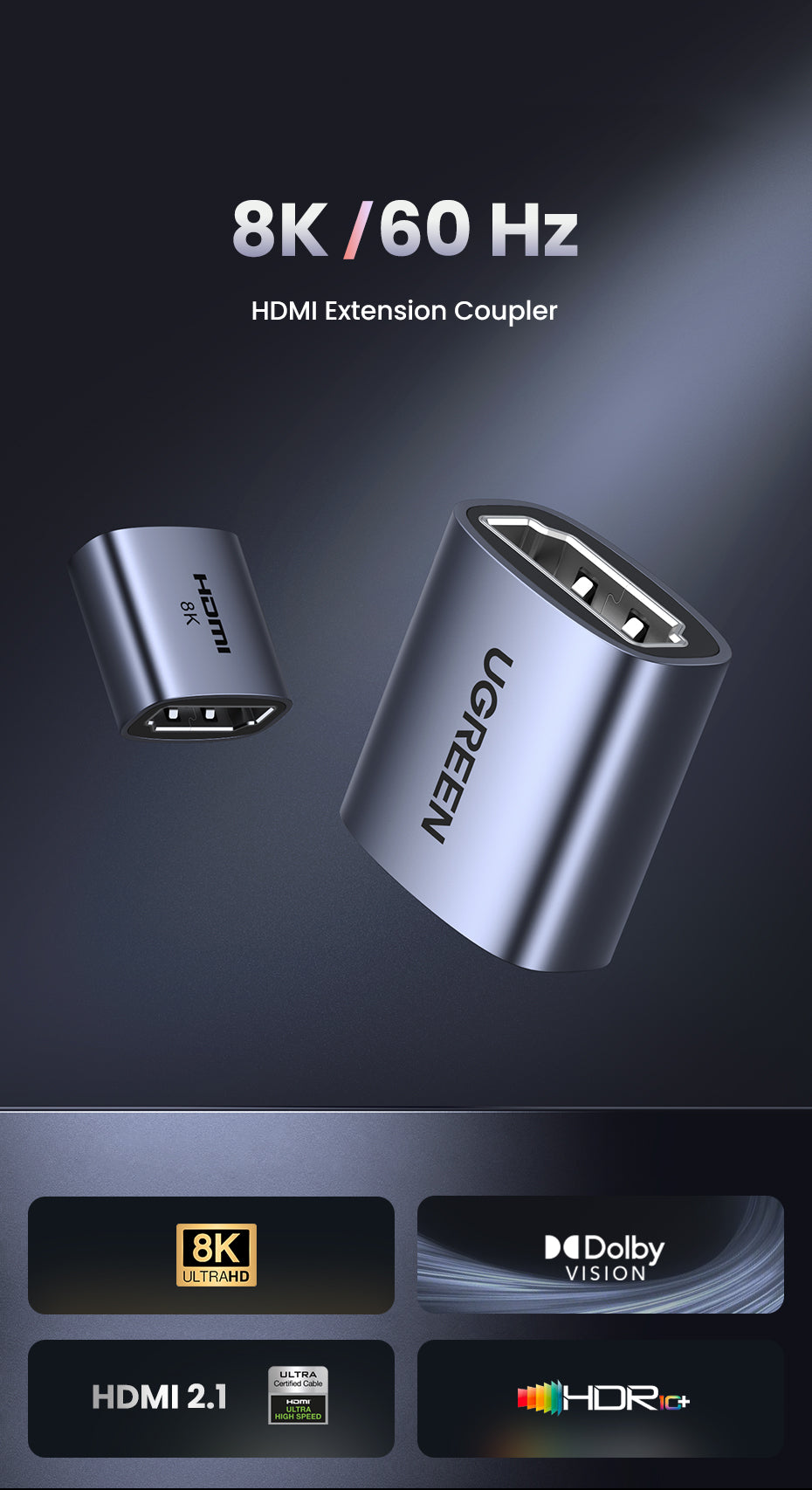 UGREEN HDMI Coupler 8K HDMI Adapter Female to Female HDMI Connector Support 3D 8K 4K 1080P HDMI Extender HDMI Extension for HDTV Roku TV stick Chromecast, Nintendo Switch Xbox One PlayStation 4 PS 3, Laptop PC