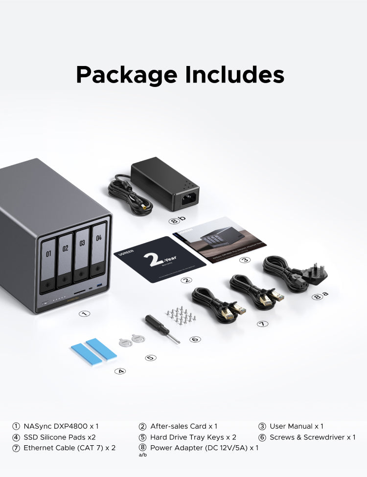 UGREEN NASync DXP4800 Plus 4-Bay Desktop NAS, Intel Pentium Gold 8505 5-Core CPU, 8GB DDR5 RAM, 128G SSD, 1 * 10GbE, 1 * 2.5GbE, 2 * M.2 NVMe Slots, 4K HDMI, Network Attached Storage (Diskless)