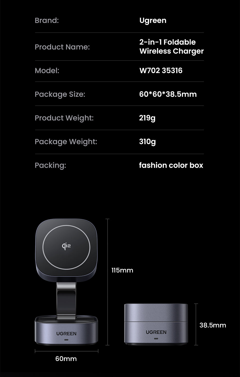 UGREEN 2-IN-1 25W MagFlow Wireless Charger for iPhone 16 15 Pro Max iPhone 16 15 Plus AirPods Pro/Max Xiaomi Samsung S25 S24 Ultra Samsung Earphone Huawei