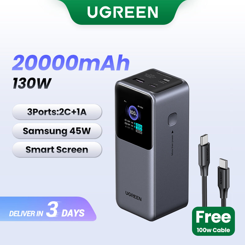 UGREEN 12000mAh/20000mAh/25000mAh Laptop Powerbank PD 100W 130W 200W 2C1A Fast Charging Power Bank for Laptop Dell MacBook Air/Pro Lenovo Power Station TFT Dispaly 3-Port Support SAMSUNG 45W Fast Charging Portable