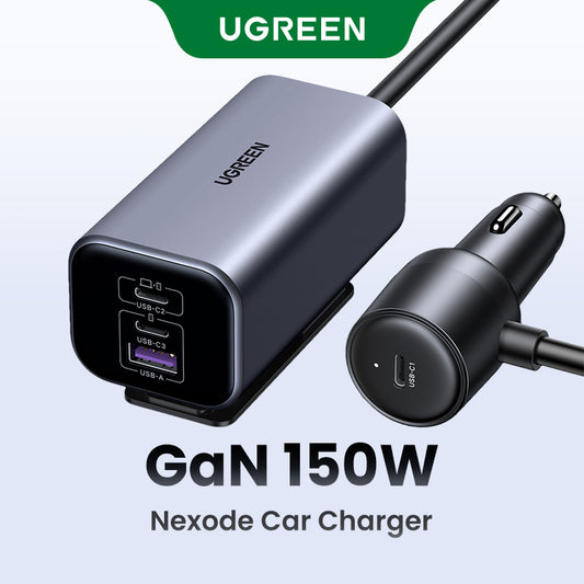 UGREEN 150W GaN Car Charger Type C with Adapter for iPhone 17 16 15 14 13 Pro Max Samsung S24 S23 Ultra Macbook Laptop